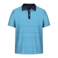 thumbnail image 5 of Avirosel Men's Summer Breathable Short Sleeve Shirt Striped Color Block Casual Polo with 3 Buttons for Outdoor Sports and Daily Wear Light Blue, 5 of 5