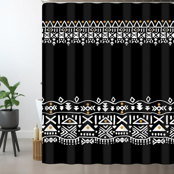 Western Aztec Shower Curtain Black Boho Vintage Shower Curtain with 12 Hooks Abstract Geometric Pattern Southwest Aztec Waterproof Fabric Shower Curtain for Bath Decor (black, 72''''x 72'''')