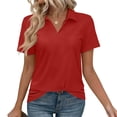 thumbnail image 2 of Women's Polo Shirts Short Sleeve V Neck Business Casual Tops Collared Cotton Golf Shirts Work Summer Tees, 3XL, 2 of 7