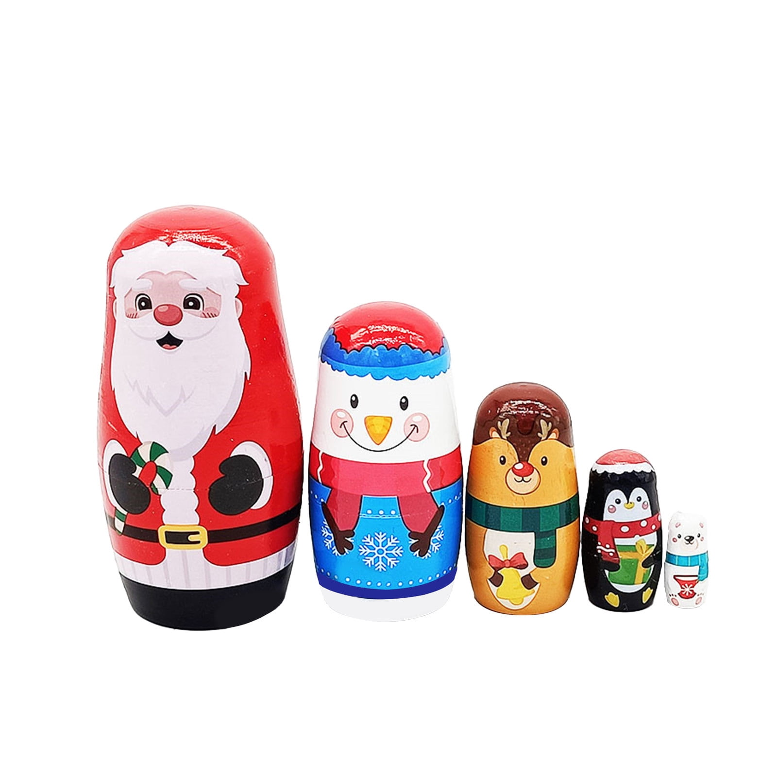 Lot De 5 Poupées Gigognes De Noël – Père Noël Et Matriochkas Russes – Jouet Empilable Fait Main – Idéal Pour Anniversaire Et Fêtes