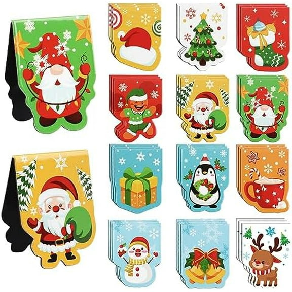 36 PCS Christmas Magnetic Bookmarks, Double-Sided Xmas Page Bookmark Book Marker with Santa Snowman Design for Kids Students Holiday Xmas Gifts$$Office