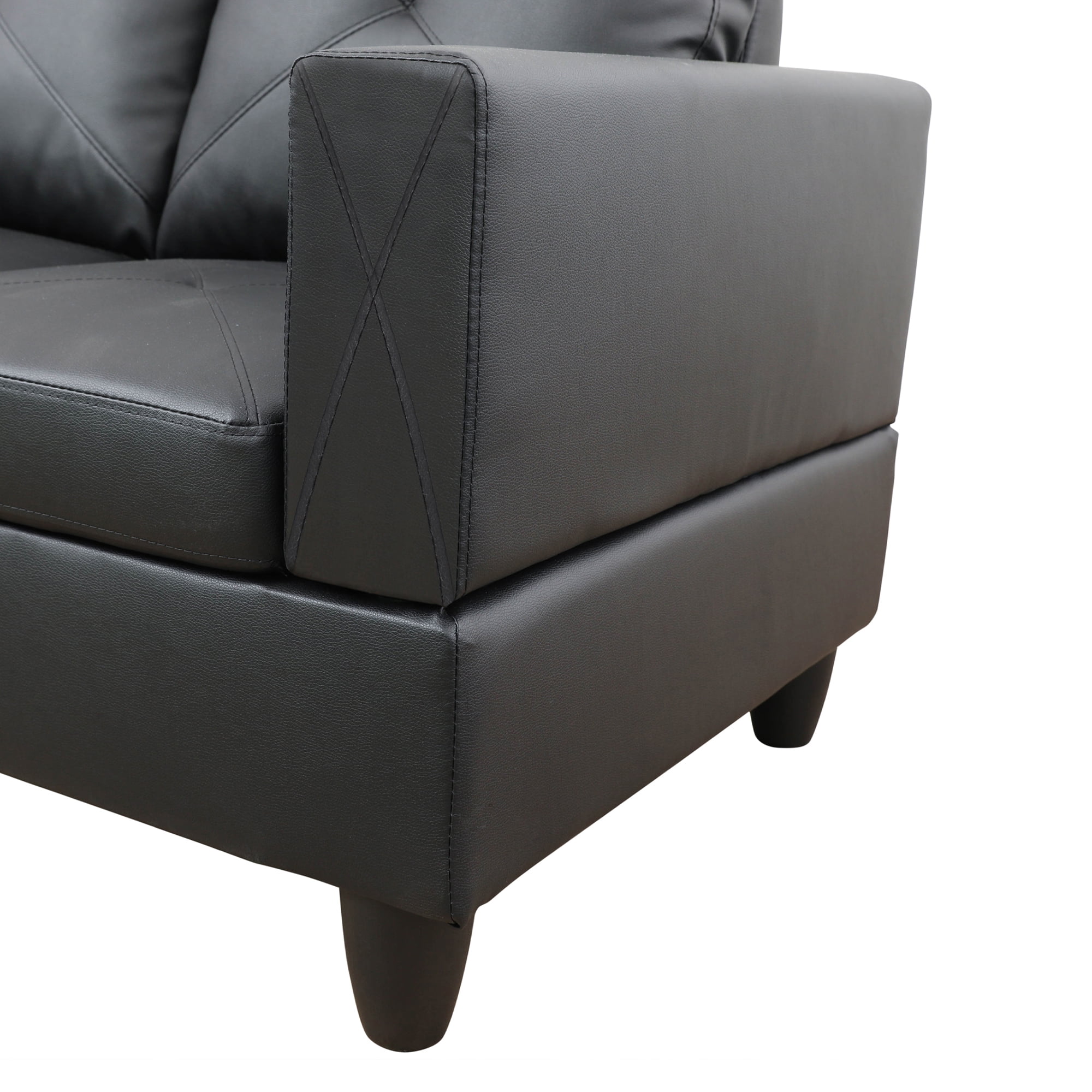 Hommoo Faux Leather Modern Sectional Sofa, Living Room Furniture Sets,L Shaped 4-Seat Couch Sofa Set for Home, Apartment, Dorm, Black(No Ottoman)