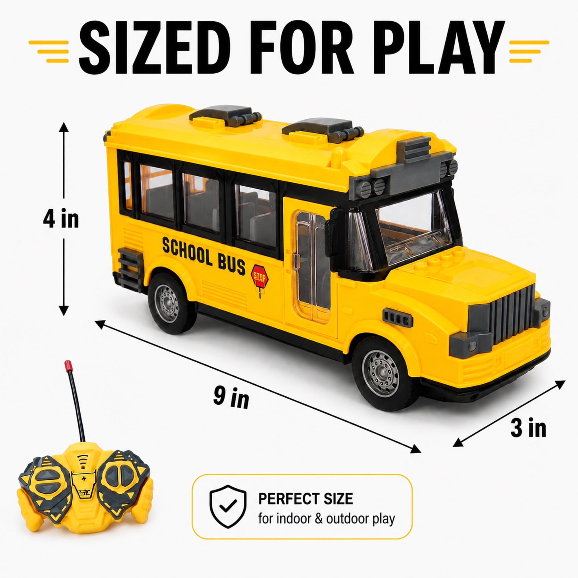 School Bus Toy with Remote Controller, Classic Yellow Bus Vehicle with Opening Door, City Bus Toy for Kids Ages 3+