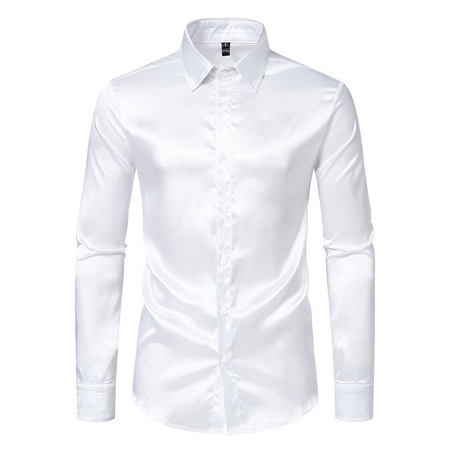 Blusa y camisa de manga larga con cuello vuelto para hombre, informal, lisa, con botones, de poliéster