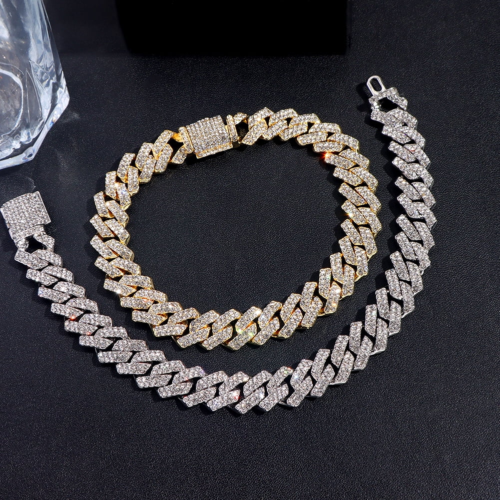 14MM Iced Prong Link Cuban Chain Bracelets for Men Women Full