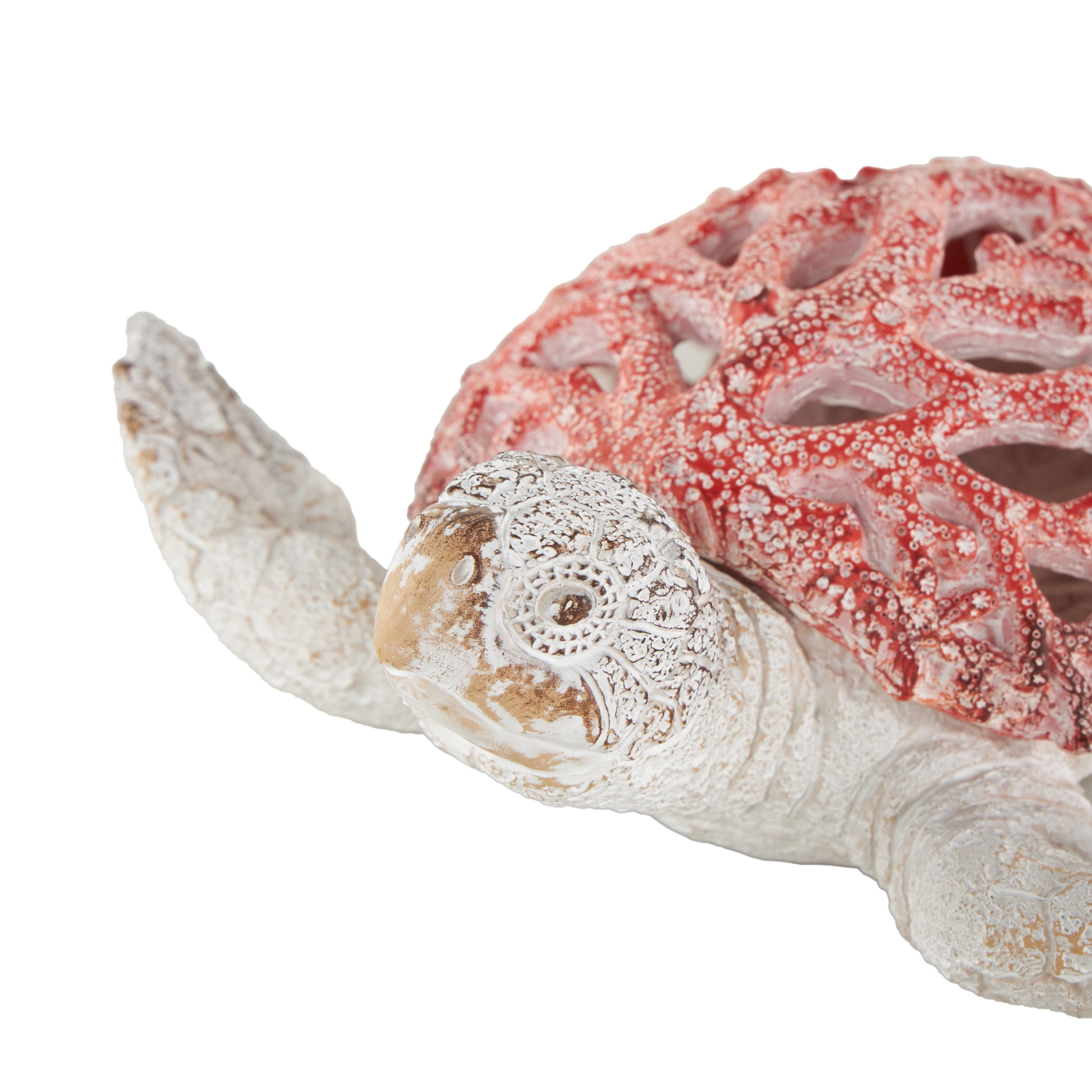 8" x 3" Red Polystone Textured Swimming Sea Turtle Sculpture with Red Shell, by DecMode