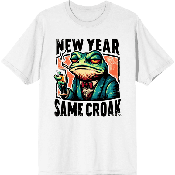 New Year Same Croak Adult White Crew Neck Short Sleeve Tee-Medium
