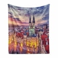 thumbnail image 1 of Prague Soft Flannel Fleece Throw Blanket, Old Town Square with Sunset Rays over the Buildings Evening Sky Pattern Tourism, Cozy Plush for Indoor and Outdoor Use, 50" x 70", Multicolor, by Ambesonne, 1 of 6