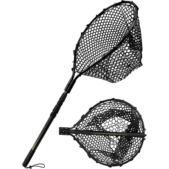 Large Rubber Landing Net for Saltwater - Heavy Duty Big Fishing Net, Kayak Folding Retractable With Long Handle