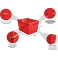 thumbnail image 3 of Red Plastic Storage Totes and Stackable Storage Bins -  Strength Containers for Organizing at the Office and Home - Holds Up To 80 Lbs - 18" x 13" x 12" - Pack of 3, 3 of 11