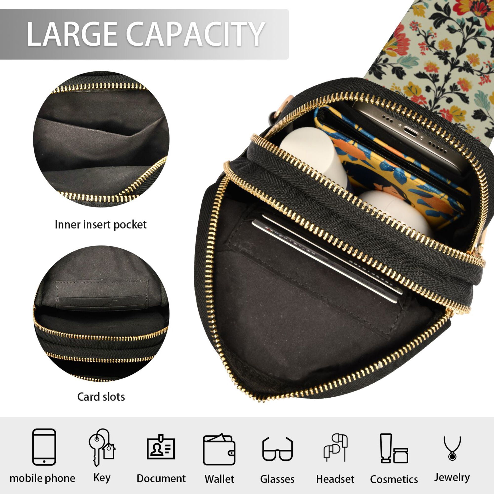FORMRS Womens Crossbody Sling Bag Travel Daypack Shoulder Chest Backpack, Beige Floral