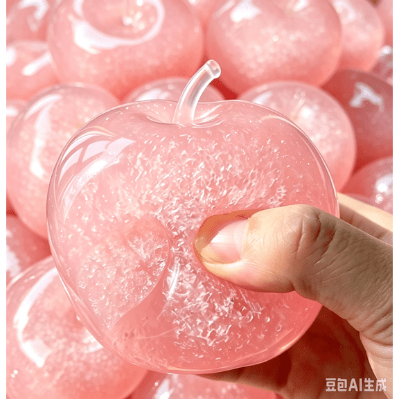 Pink Apple Slushy Squishy Fidget Toy, Glossy Clear Fruit Slush Stress Squeeze Toy, Soft Slow Rebound Sensory Toy for Kids Adults Party Favor Gift