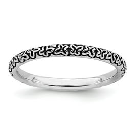 Sterling Silver Stackable Expressions Antiqued Pattern Turquoise Ring Sterling Silver Stackable Expressions Antiqued Pattern Turquoise Ring