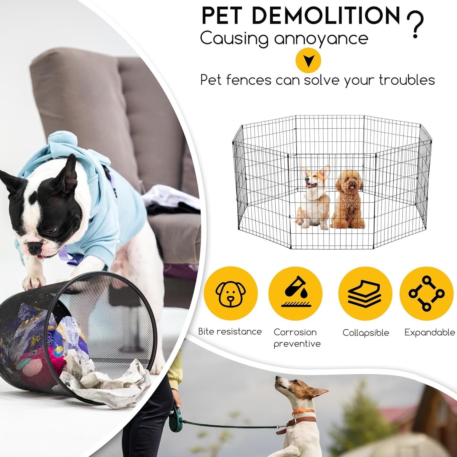 FDW 30 Inch Black Metal Dog Playpen, 8 Panel Foldable Portable Animal Fence for Puppy