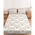 thumbnail image 2 of Full Size Fitted Sheet Set - Halloween 3 Piece Bedding Sets 16" Deep Pocket Fitted Sheet with 2 Pillowcases, Brown White Spooky Green Eyes Ghost Floating Brushed Microfiber Hotel Luxury Bed Sheets, 2 of 9