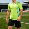 thumbnail image 2 of CONZONE Mens 2 Peice Soccer Outfits Graphic Short Sleeve Workout Tshirt Shorts Sets Breathable Quick Dry Football Training Uniform, 2 of 6