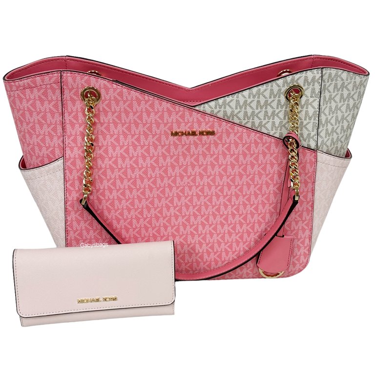 Michael Kors Jet Set Large Chain Tote Tea Rose Pink MK + Blush Trifold –  Gaby's Bags