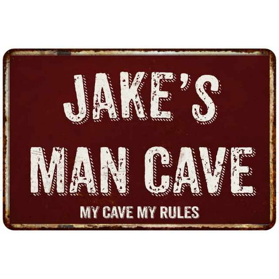 JAKE'S Man Cave Sign Garage Mancave Decor Accessories Signs Vintage Retro Rustic Tin Wall Art Name Home Beer Dads Gift 8 x 12 Matte Finish Metal 108120003067