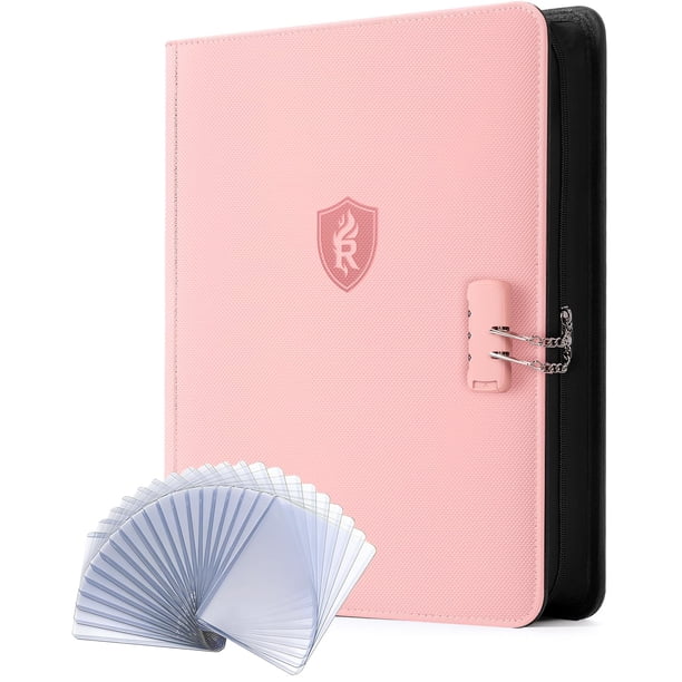 Álbum para Cartas Coleccionables Relaehih con 9 Bolsillos y Toploaders, con Cerradura, Rosa