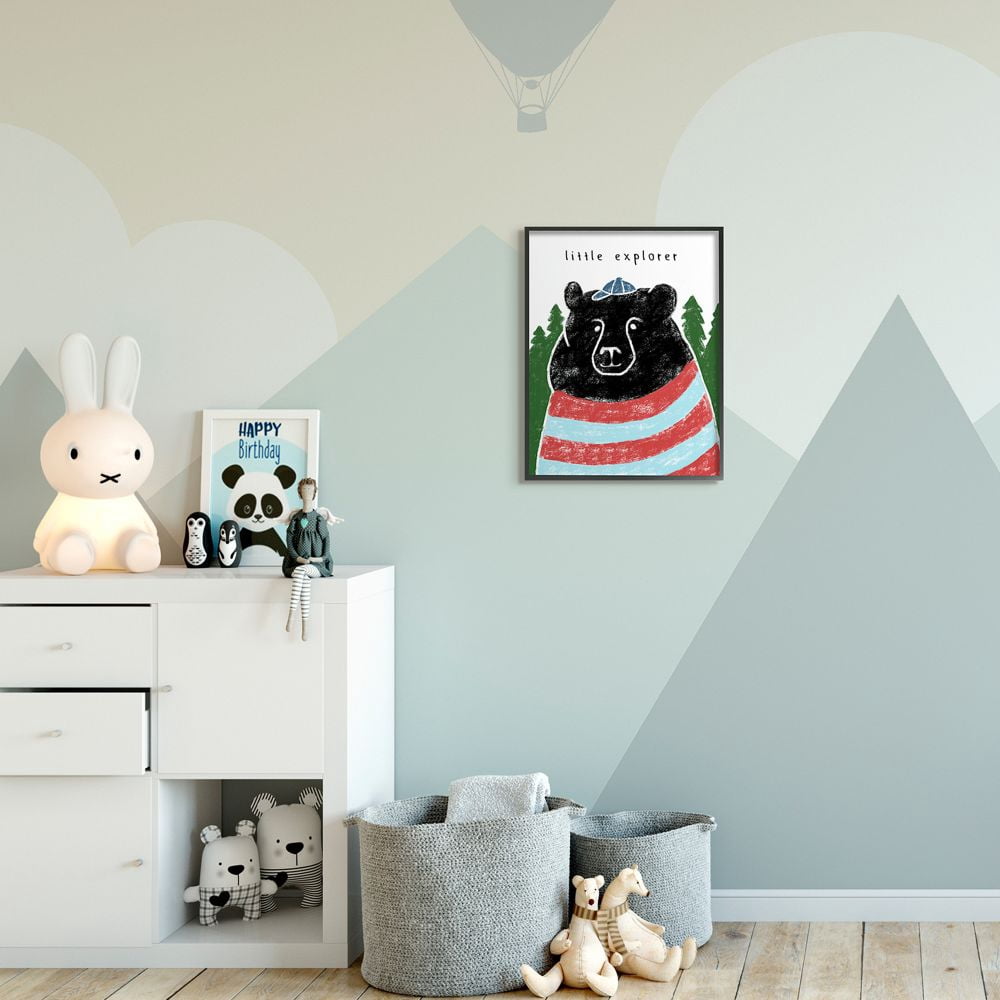 Stupell Industries Little Explorer Children's Black Bear Crayon Sketch Framed Wall Art Design by Daphne Polselli, 16" x 20", Black Framed