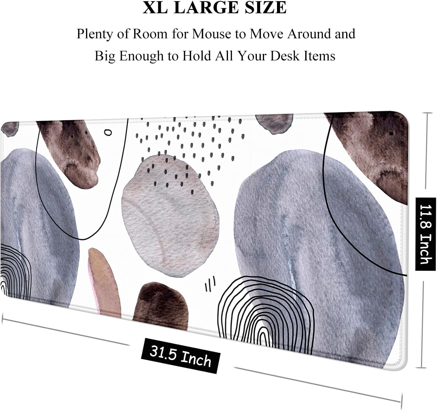 Large Mouse Pad, XXL Gaming Mousepad, Desk Mat for Desktop, Thick Rubber, Big & Long Size, Stitched Edges, Full Desk Pad for Laptop & Computer, Extended 31.5 x 11.8 in, Watercolor Stone