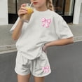 thumbnail image 6 of Virmaxy Bow Print Tee and Shorts Set Girls Summer Two Piece Casual Outfit with Round Neck Top for Playdates and Daily Activities, for 3-14Y Gray, 6 of 6