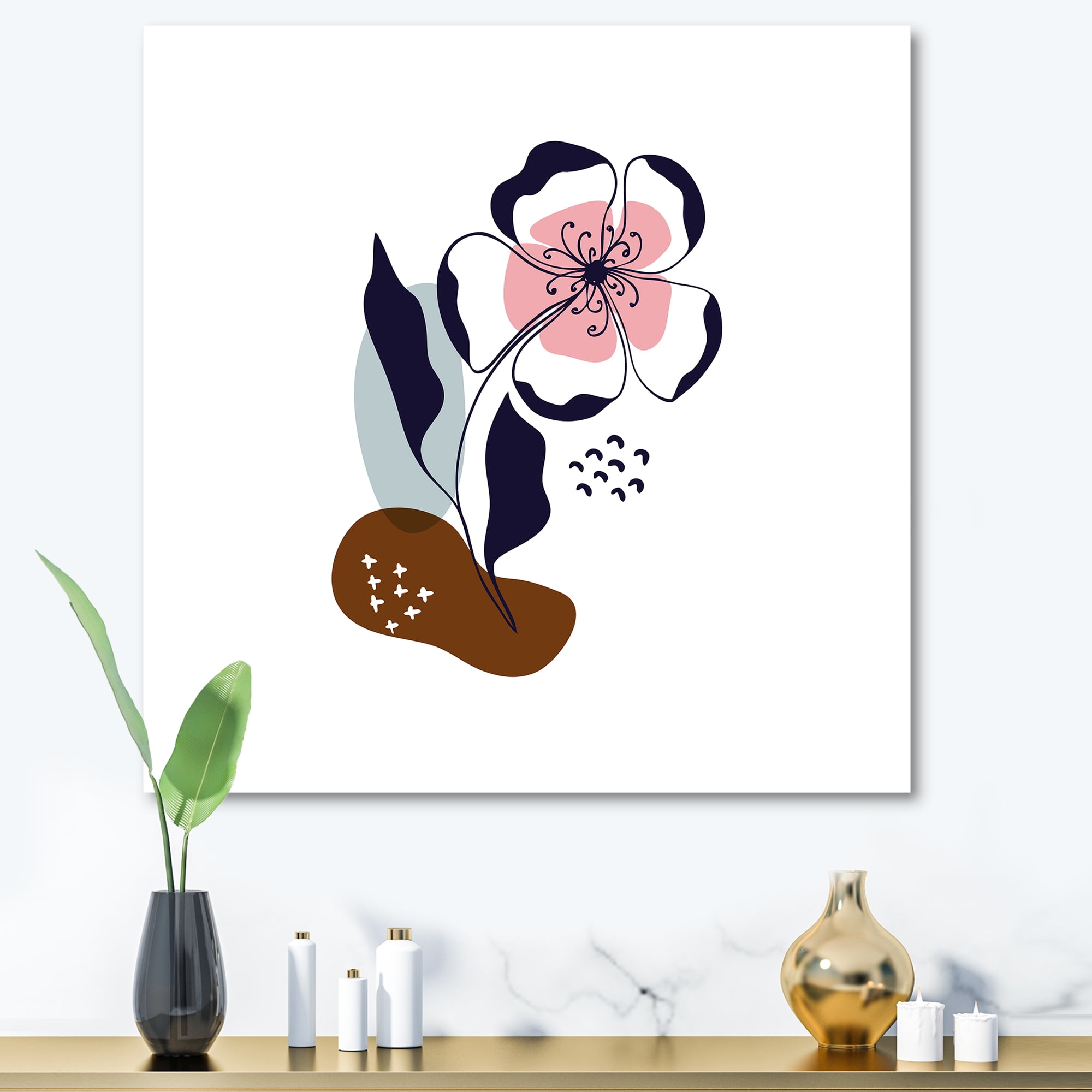 Abstract Minimal Shapes Under Flowers IV 16 in x 16 in Painting Canvas Art Print, by Designart