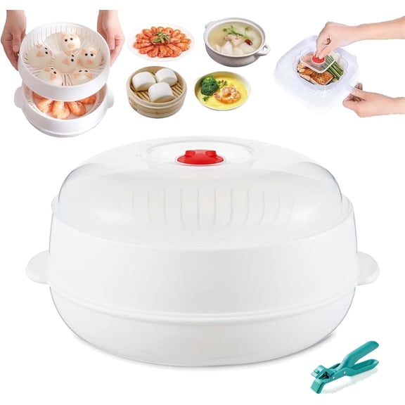 Microwave Oven Steamer with Lid and Tray, Microwave Vegetable Cooking Bowl for Fast Heating, Meal Prep & Food Warming (Single layer)