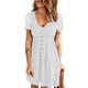 thumbnail image 1 of Vestido blanco de cintura alta con botones, escote en V y mangas cortas para mujer para primavera y verano, 1 of 6