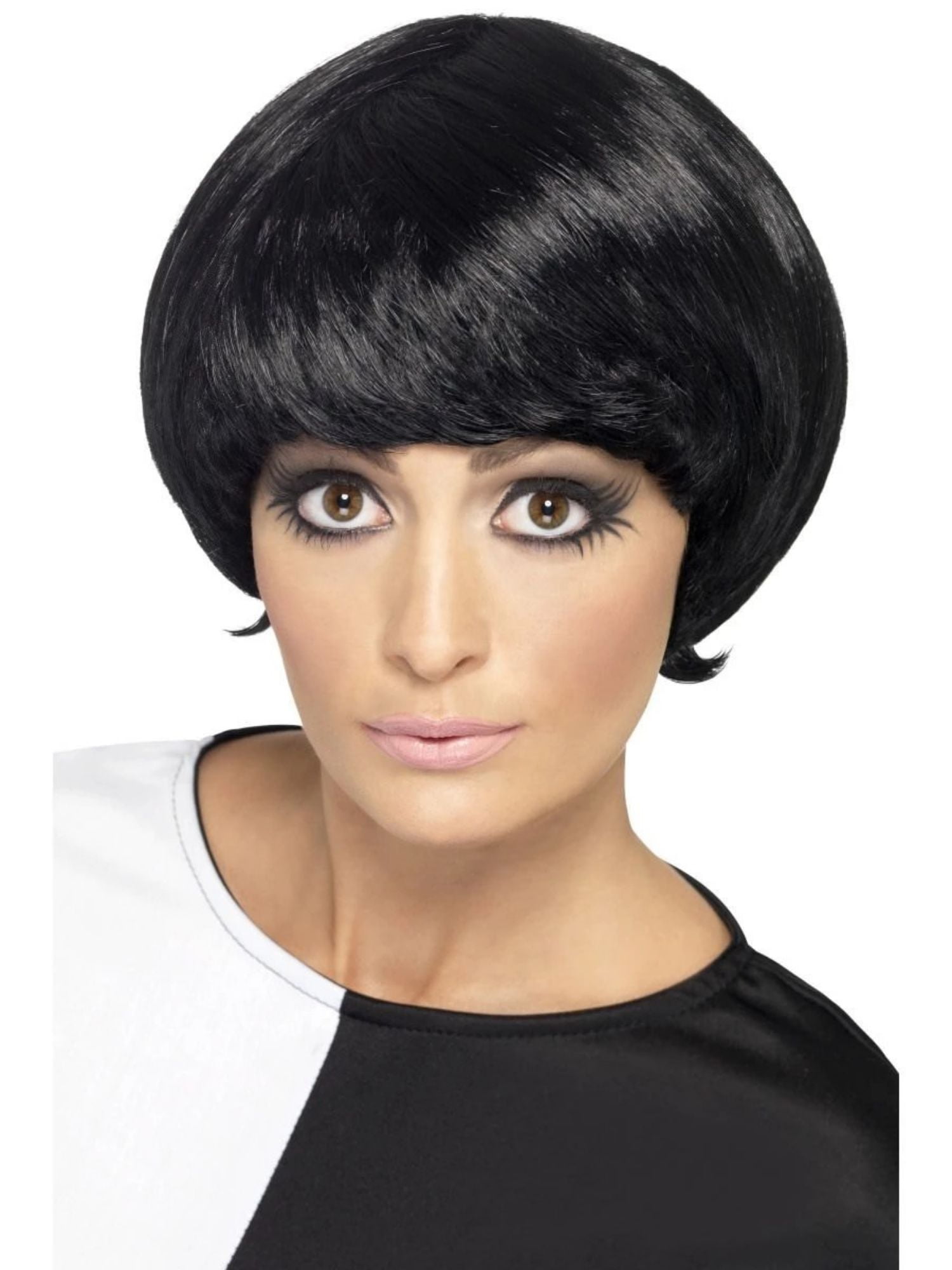 26&quot; Black 1960 Style Psychedelic Short Bob Women Wig Halloween Costume