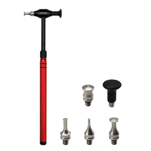 Martillo de reparación Kit de herramientas de reparación de abolladuras de coche, 6 piezas de herramientas de eliminación sin pintura, martillo telescópico de aleación de aluminio con 5 cabezales de r