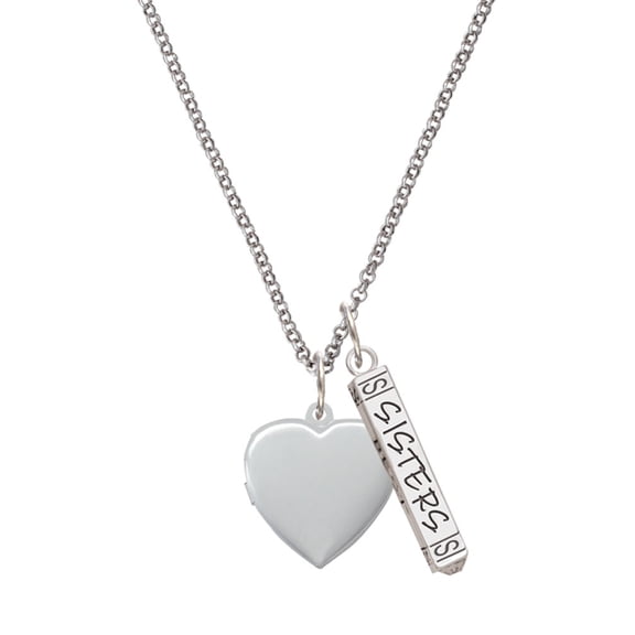 Delight Jewelry Silvertone Heart Locket Silvertone Sisters Best Friends Forever Bar Charm Necklace, 23"
