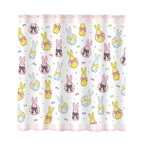 HuiXinOu Easter Shower Curtain 70x35 Inch, Waterproof Fabric Bunny Floral Bathroom Decor with 12 Hooks, Modern Holiday Tub Enclosure