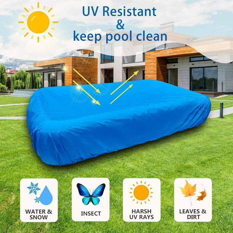 UIRWAY 9x18 FT Winter Rectangular Pool Cover With Reflective Strips, Swimming Pool Cover For Above Ground Pool, Solar Cover Including Rope Tie And Luminous Ground Nails For Rectangular Or Oval