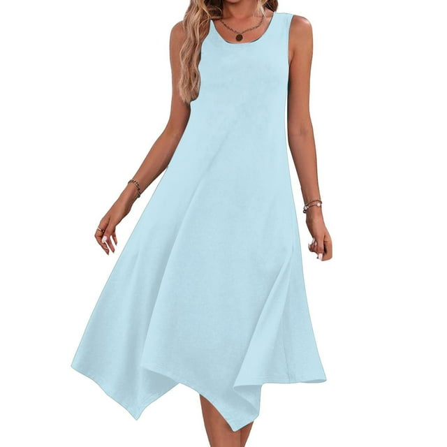 Summer Savings Clearance! Women’s Sleeveless Round Neck Drawstring Casual Ruffle A-Line Mini Dress, Perfect for Day Trips or Casual Events Clearance Sales Today Deals Prime