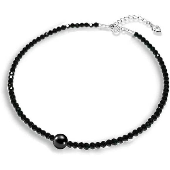 YQHWQ Black Tourmaline Crystal Bead Necklace for Men and Women Adjustable Size,Gemstone Necklace for Healing and Bodytection