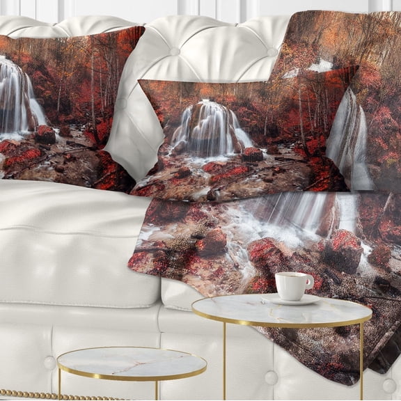 Designart Silver Stream Waterfall Close up - Landscape Photography Throw Pillow - 12x20