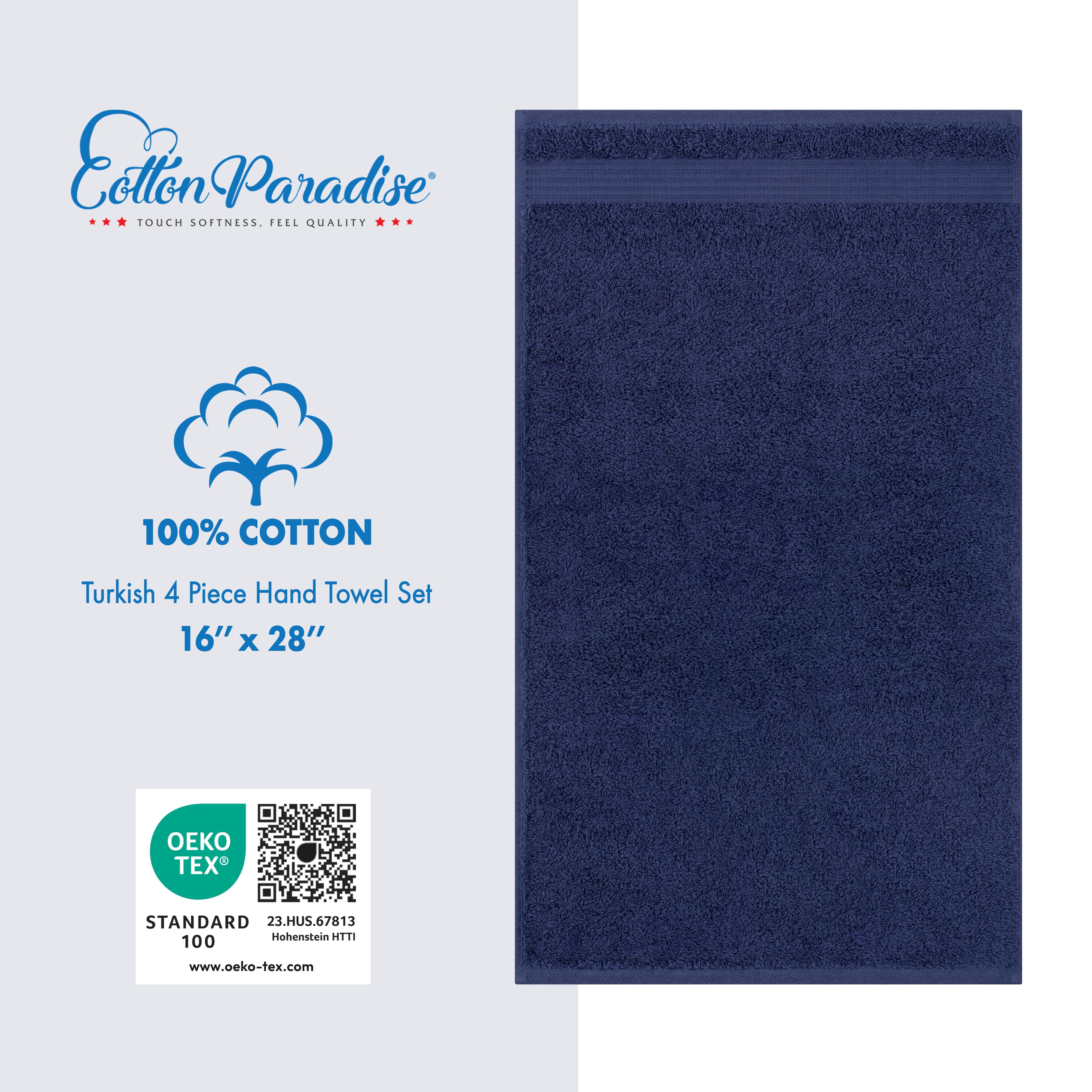 Cotton Paradise 100% Cotton Turkish 4 Piece Hand Towel Set, Soft Absorbent Face Towels Clearance Set, Navy Blue