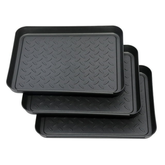 3 Pcs 3PC Multi-Purpose Boot Tray Mat for Outdoor Garden Floor Protection, Non-Slip Shoe Storage Tray with Interlocking Design, 35x27.5cm Muddy Wet Snow Boot Organizer, Foldable PP Tray Set of 3