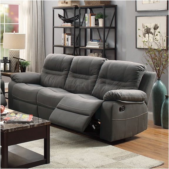 JERFIT Modern Reclining Sofa with Plush Cushions, Motion Recliner, Breathable Bonded Leather, Slate Blue for Living Room