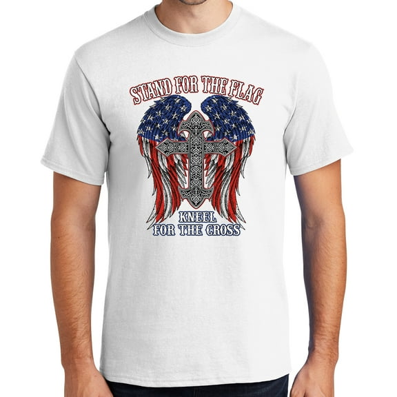 Mens Kneel for the Cross, Stand for the Flag Tee Shirt, Medium White
