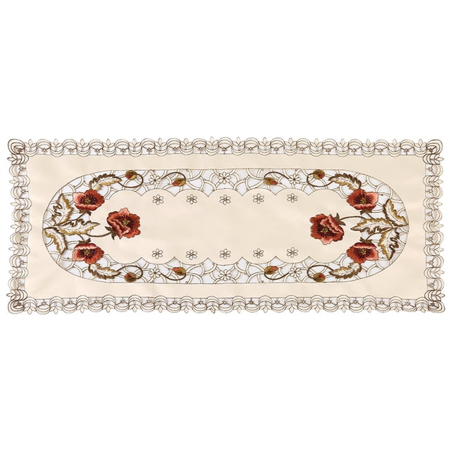 Red Floral Hollow Embroidered Table Runner Vintage Luxurious for Parties Special Occasions Daily Use