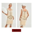 thumbnail image 2 of 1920s Vintage Dress Summer Fringe Beaded Great Gatsby Flapper Evening Dress Party Cocktail Prom,L,Apricot, 2 of 6