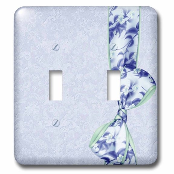 3dRose, Navy and baby blue floral bow on powder blue grunge damask background, double toggle switch