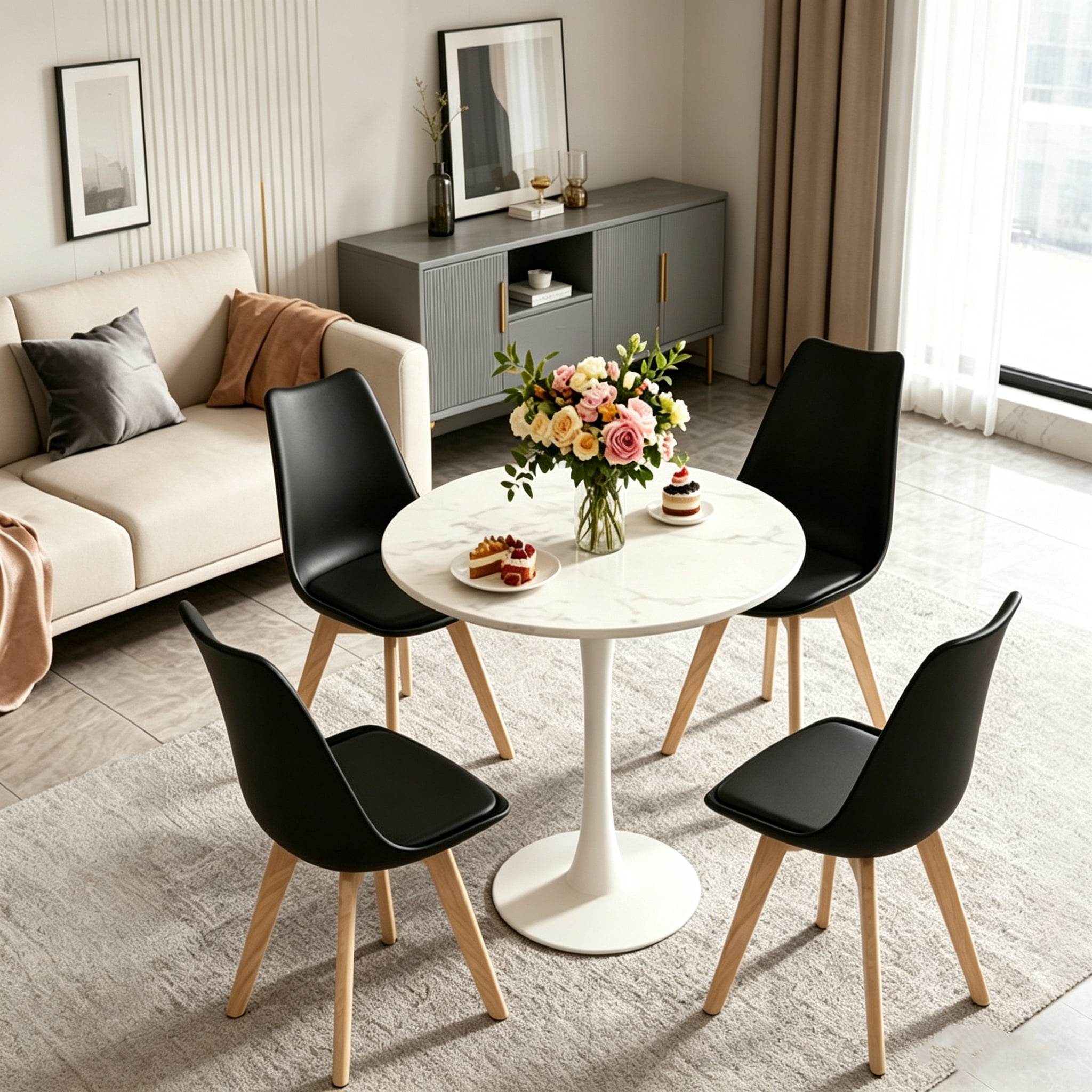 Set of 4 Dining Kitchen Chairs, Mid-Century Modern 4pcs Dinning Chairs ...