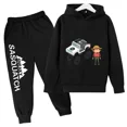 thumbnail image 3 of Conjunto de sudadera con capucha y pantalones de polar para niños, conjunto de 2 piezas, chándal, estampado de cabeza grande de Sasquatch furtivo, 3 of 5
