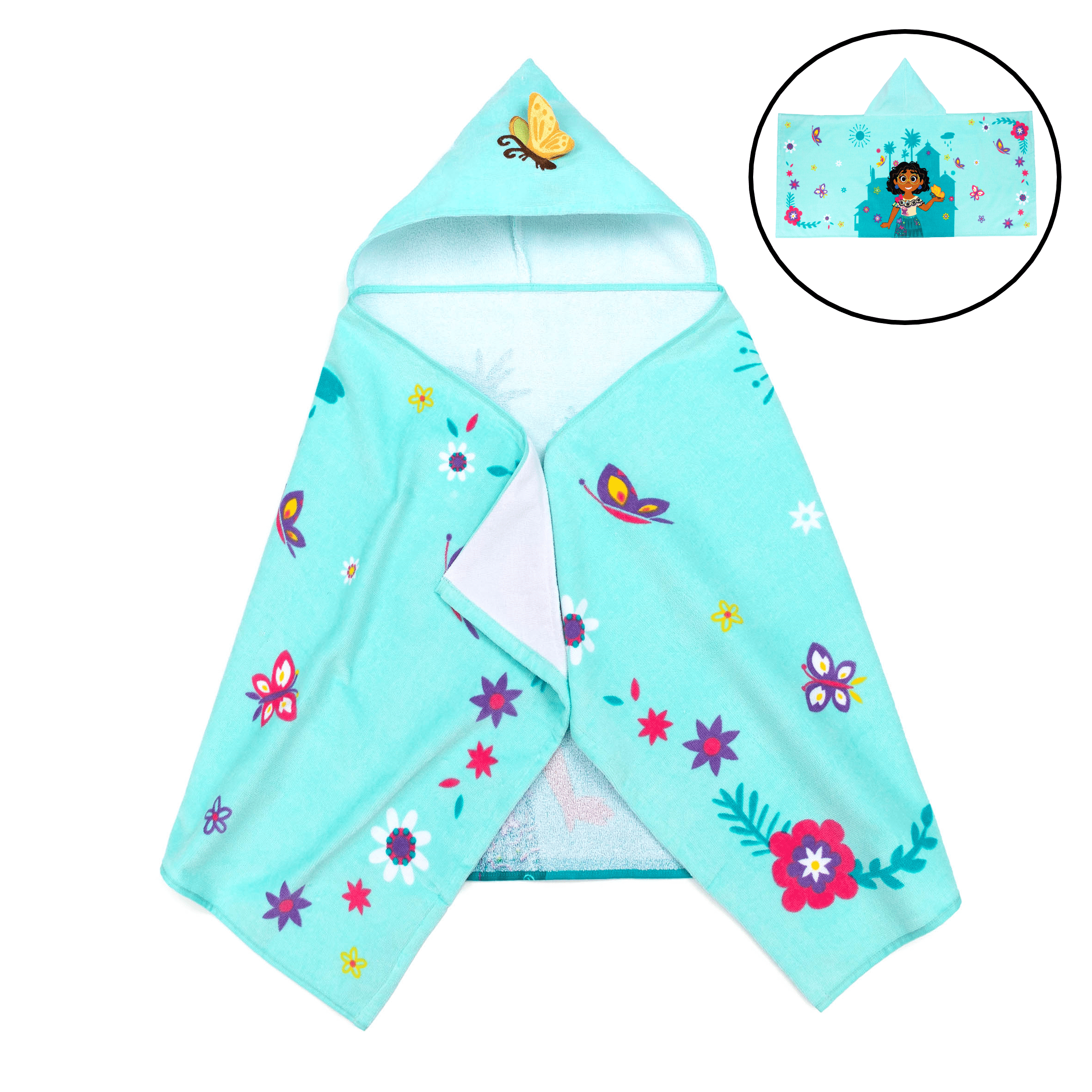 Encanto Kids Bath Hooded Towel Wrap, 51 x 22, Cotton, Blue, Disney