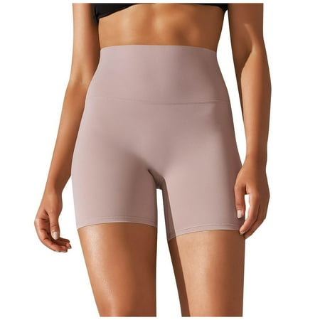 Lovskoo Workout Biker Shorts Women Solid Color High Waisted Tummy Control Nylon Booty Athletic Shorts for Yoga Dance Hot Pink