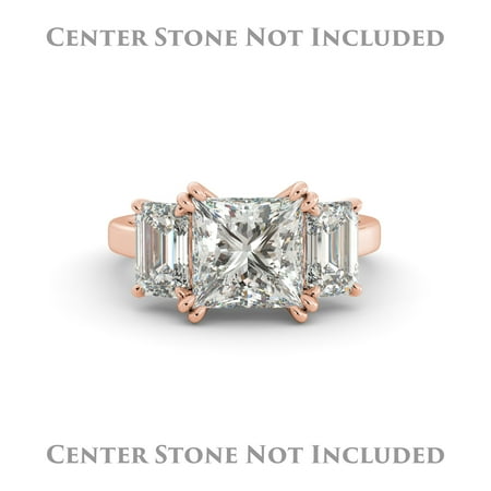 Emerald Semi Mount Ring - Princess Semi Mount 3 Stone Engagement Ring Emerald Real Diamond 14k Rose Gold