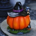 thumbnail image 5 of Estatua de la casa de calabaza de Halloween con sombreros de bruja, estatua de casa de hadas de calabaza naranja, decoración de casa de calabaza de Halloween, bruja de jardín de resina Feliz Sencillez, 5 of 5
